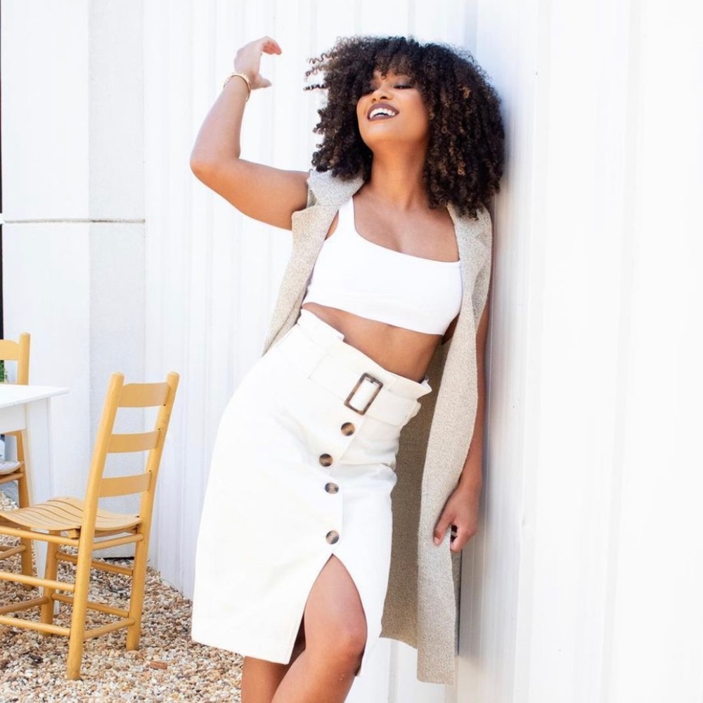 H&M white denim midi skirt